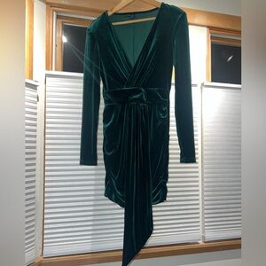 SHEIN Deep Green Velvet Long Sleeve Dress